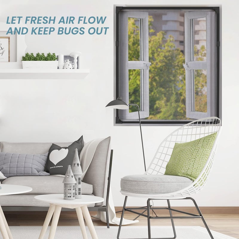 BAFLOTEX DIY Magnetic Window Screen Replacement Adjustable Mesh Screen 55"H*36"W with Magnets Fits Any Size White Frames with Grey Fiberglass Screen - Image 2
